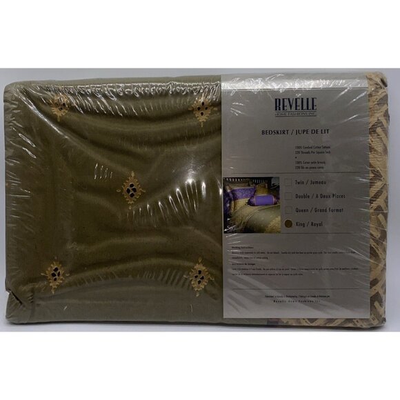 Revelle Sari King Size Bed Skirt Combed Cotton Sateen Green Multicolor - Picture 6 of 12